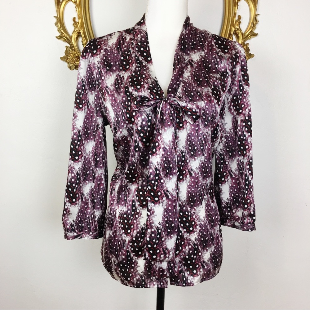 🛑Worthington Purple Polka Dots Print Blouse  L